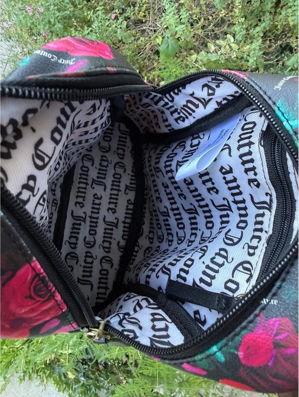 Juicy Couture Pink Red & Black Rose Print Mini Backpack
